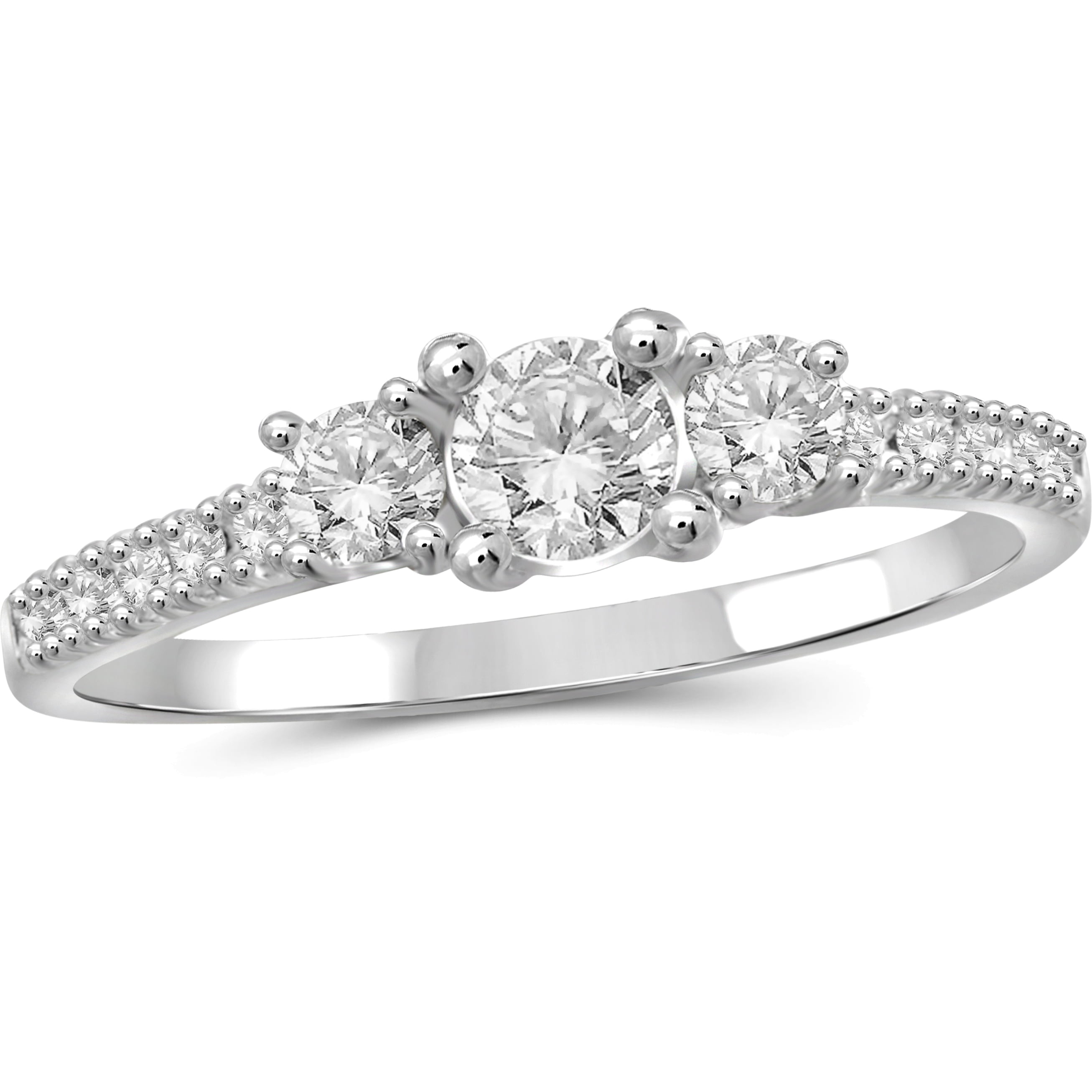 Diamonice 2 1/4 Carat T.W. White Cubic Zirconia (AAA) Sterling Silver Ring 3-Stone Ring