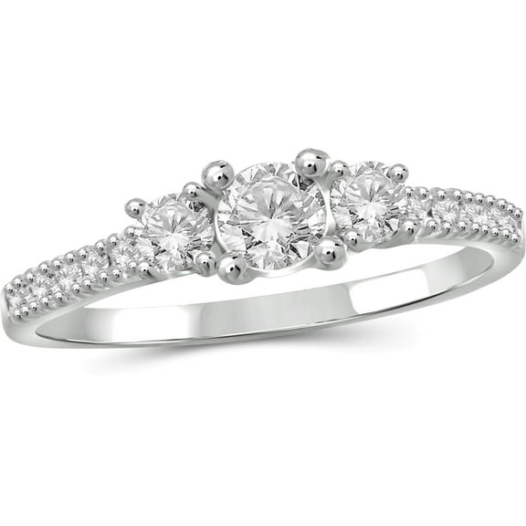 Diamonice 2 1/4 Carat T.W. White Cubic Zirconia (AAA) Sterling Silver Ring 3-Stone Ring