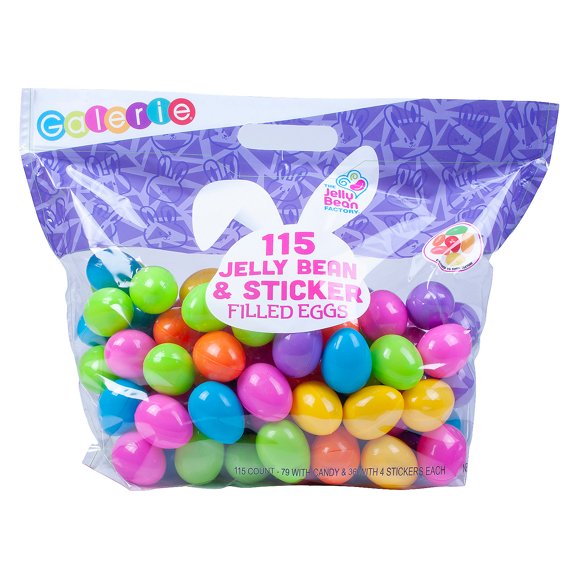 2 1/4" Galerie Jelly Bean & Sticker-Filled Plastic Easter Eggs, Party Supplies, Easter, 115 Pieces