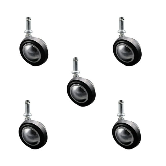 2-1/4 Inch Swivel Metal with Soft Rubber Tread Ball Caster Wheels for Furniture - Bright Chrome Finish Stem Casters with 7/16 Inch by 1-7/16 Inch Grip Ring Stem - Set of 5 - Service Caster Brand