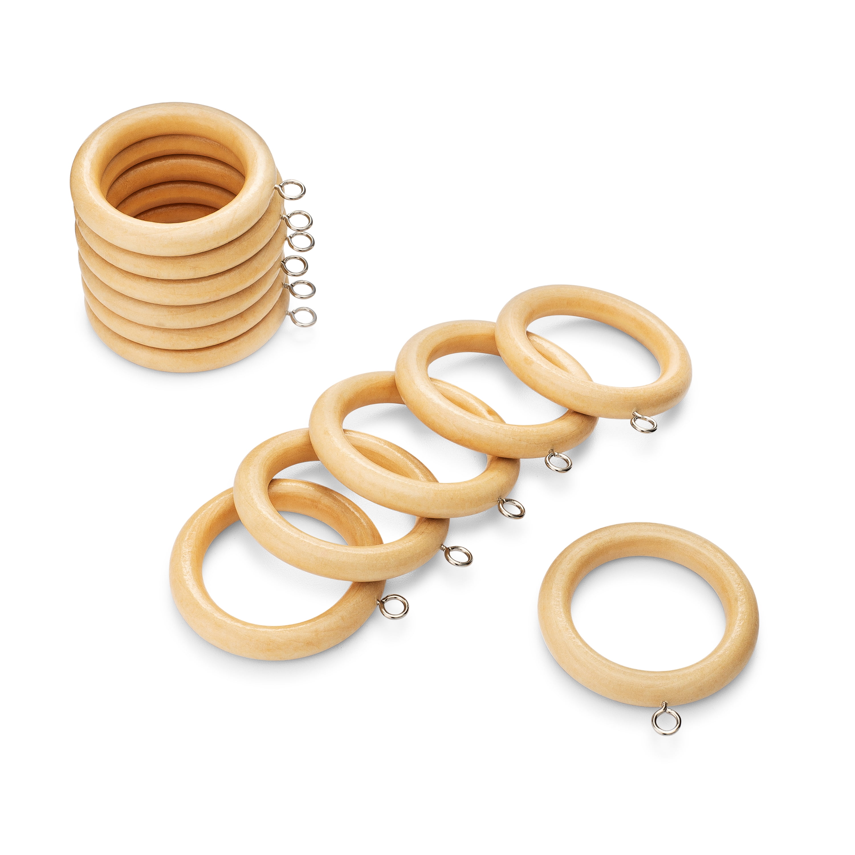 2 1/4 inch Wood Curtain Rings Unfinished, Set of 12, Size: 2.25, Beige