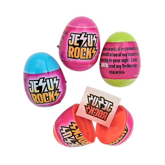 2 1/4" Jesus Rocks Tattoo-Filled Plastic Easter Eggs  24 Pieces