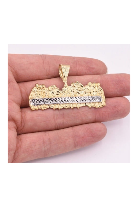 2 1/4" Diamond-Cut Last Supper Unisex Adult Pendant 10K Yellow White Gold, 5 Gr - GOLDUM NYC