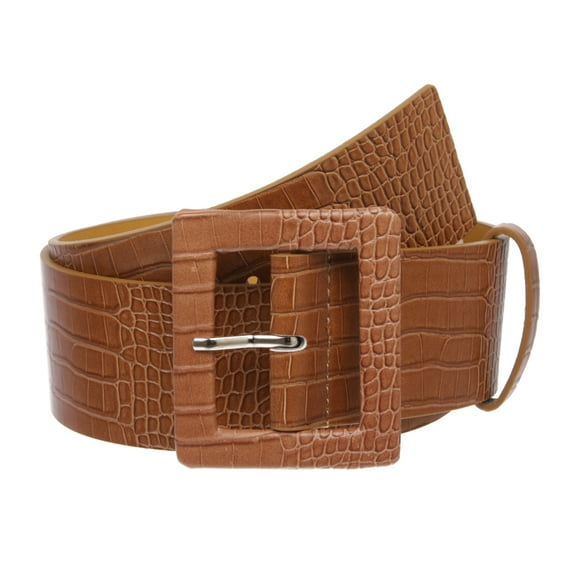 2 1/4" Wide Ladies High Waist Faux Crocodile Print Patent Leather Fashion Belt