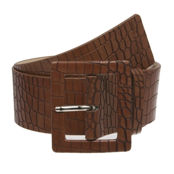 2 1/4" Wide Ladies High Waist Faux Crocodile Print Patent Leather Fashion Belt