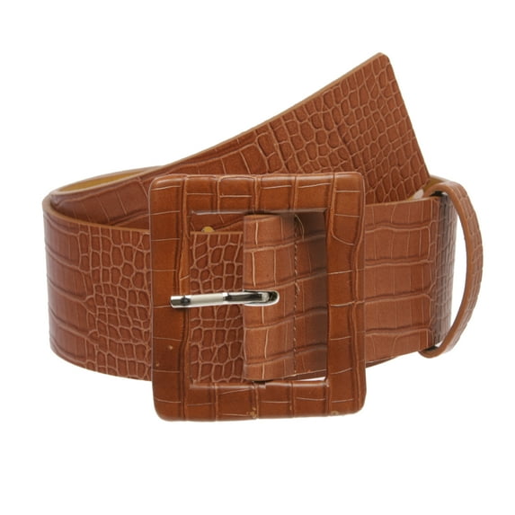 2 1/4" Wide Ladies High Waist Faux Crocodile Print Patent Leather Fashion Belt