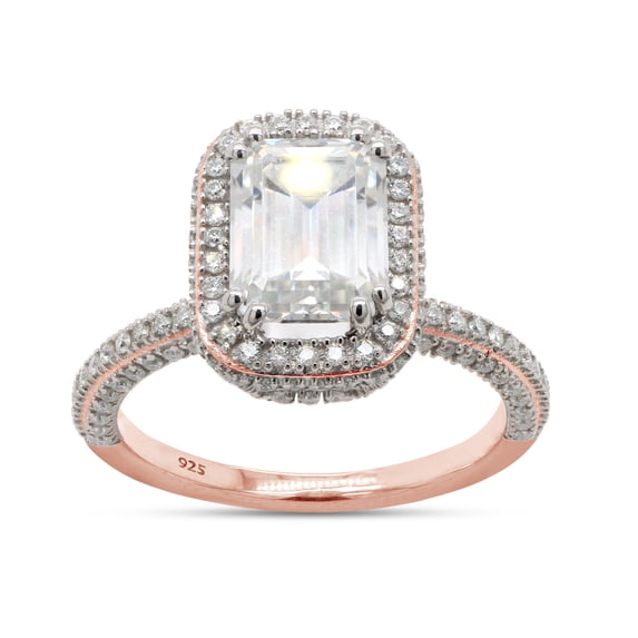 2 1/4 ct. t.w Center 8X6MM Emerald Cut Lab Created Moissanite Halo Engagement Promise Ring for Women In 14K Rose Gold Over Sterling Silver (G-H Color, VVS1 Clarity, 2.25 Cttw) Size - 5.5