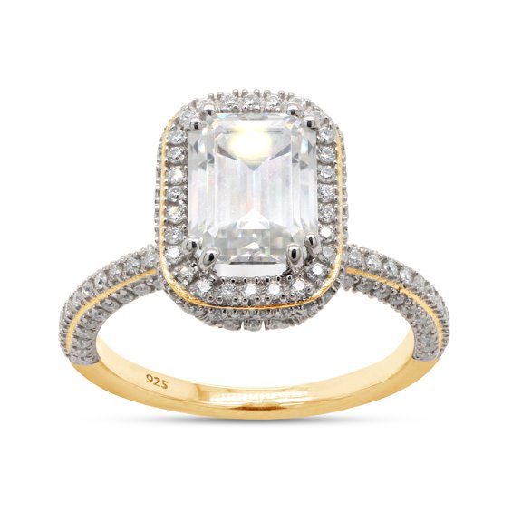 2 1/4 ct. t.w Center 8X6MM Emerald Cut Lab Created Moissanite Halo Engagement Promise Ring for Women In 14K Yellow Gold Over Sterling Silver (G-H Color, VVS1 Clarity, 2.25 Cttw) Size - 8.5