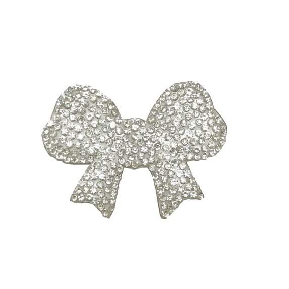 2 1/4" x 1 3/4" (5.5cm x 4cm) Iron-On Rhinestone Bow # APPL12, Classic Silver #SILV (Grey Silver) Sold Individually