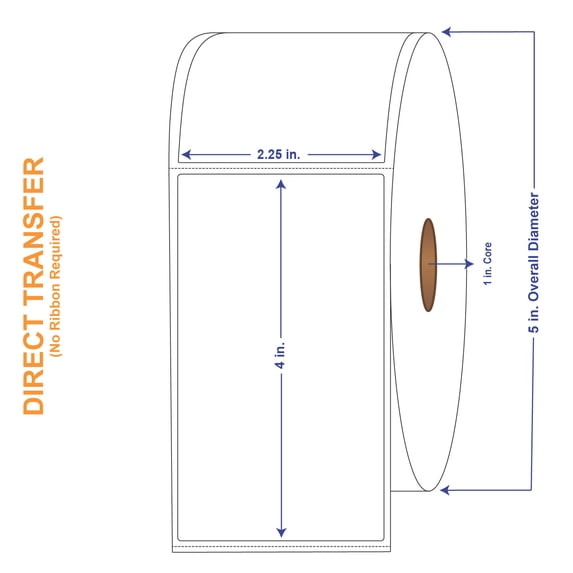 2-1/4" x 2" White Direct Print Thermal Labels, 1370 per roll (4 Rolls per Carton)