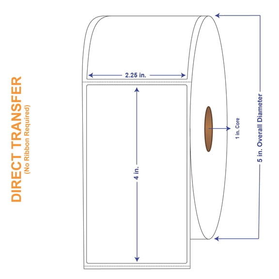 2-1/4" x 2" White Direct Print Thermal Labels, 1370 per roll (4 Rolls per Carton)