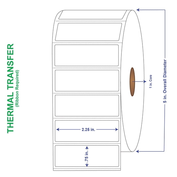 2-1/4" x 3/4" General Use Labels, w/ Perf Thermal Transfer Labels, Perforated, 3000 per roll (4 Rolls per Carton)
