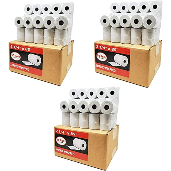 2 1/4 x 85 Thermal Paper Rolls (3 Cases - 150 Rolls) Credit Card Paper for Verifone VX510 VX570 VX610 VX810 VX820 PAX S80 Square Terminal Register from BuyRegisterRolls