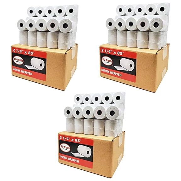 2 1/4 x 85 Thermal Paper Rolls (3 Cases - 150 Rolls) Credit Card Paper for Verifone VX510 VX570 VX610 VX810 VX820 PAX S80 Square Terminal Register from CintBllTer