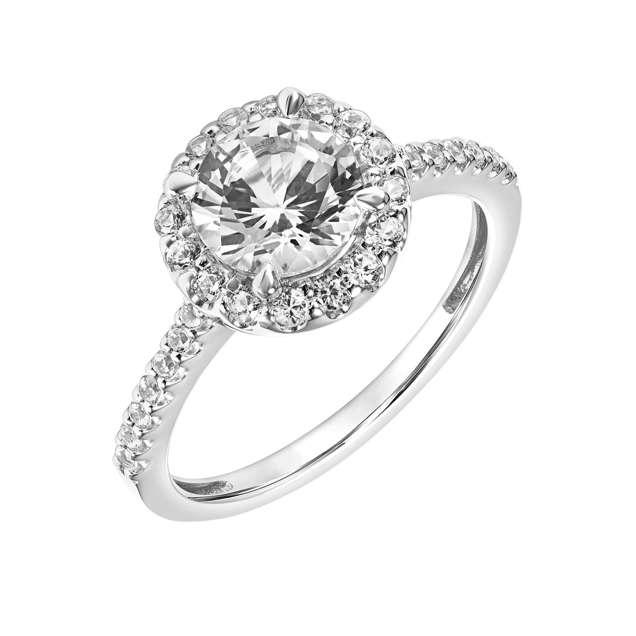 2-1/5 Carat T.G.W. Created White Sapphire Halo Engagment Ring in Sterling Silver
