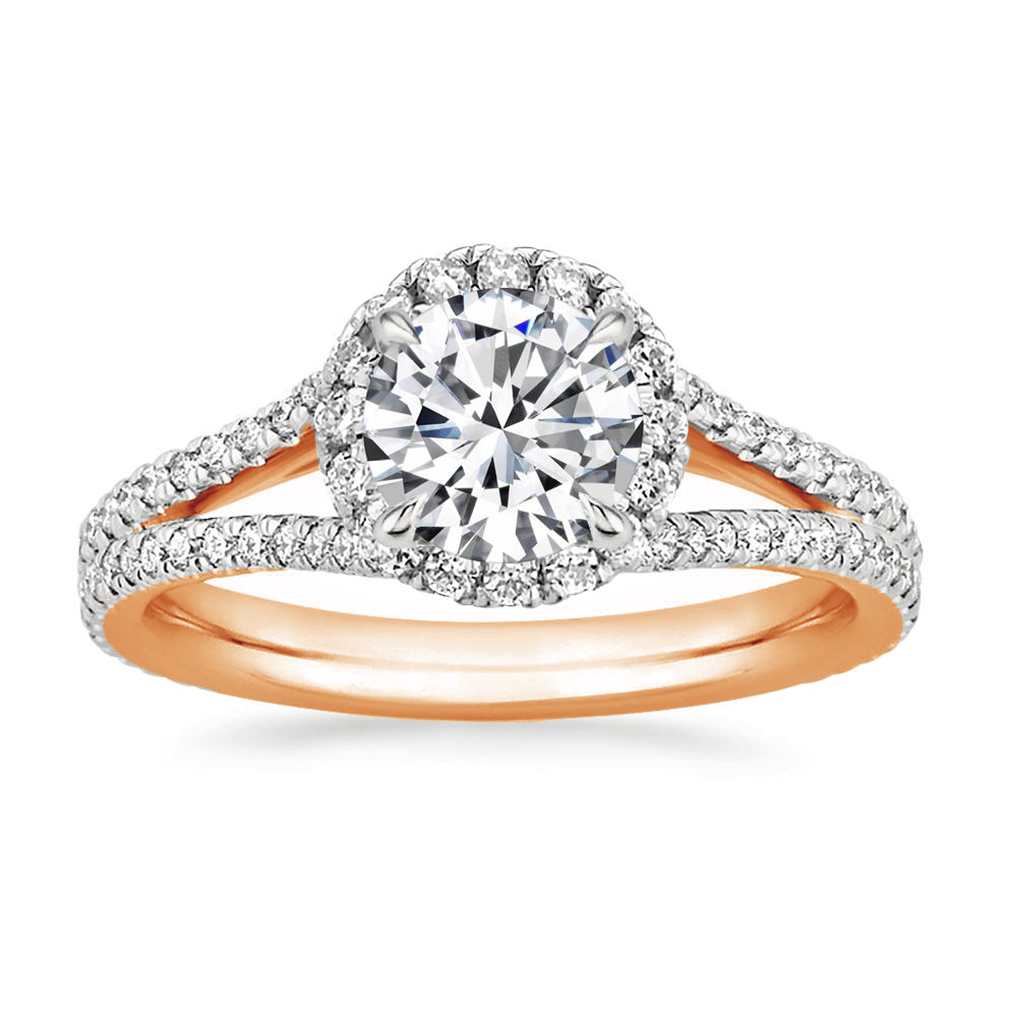 2-1/5 Carat T.W. Round Swarovski Sterling Silver Pink Plated Split Shank Engagement Ring.