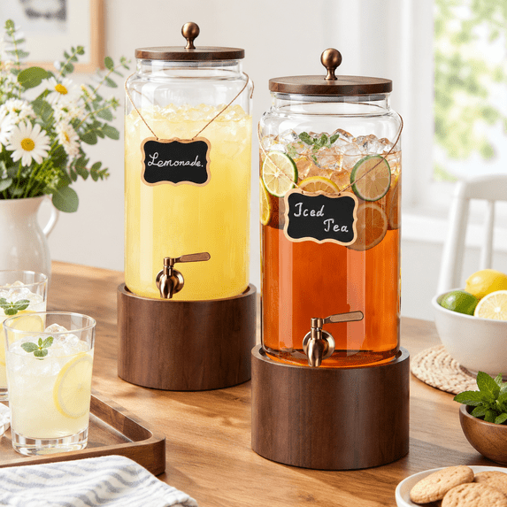 2 1.5 Gallon Gldrink Dispenser For Parties Beverwith Wooden Stand ...