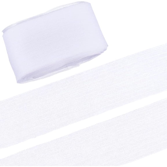 2-1/5 Inch White Crinkle Chiffon Ribbon 15 Yards Tulle Solid Roll Organza Silk Sheer Ribbons Woven DIY Decoration