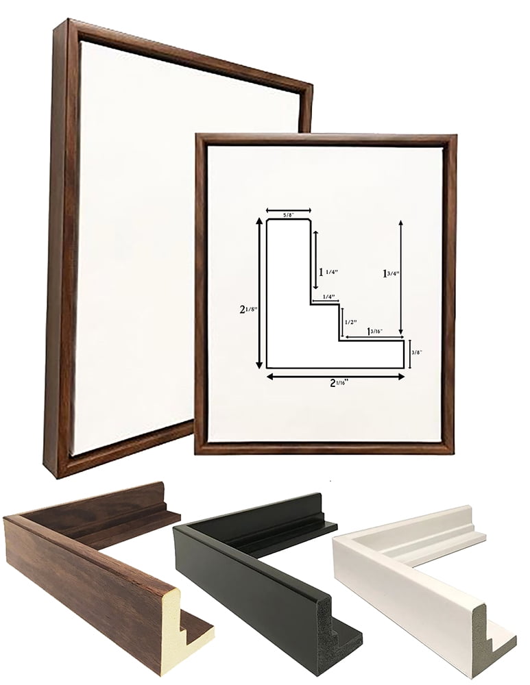 2-1/8 Deep Polystyrene 14x20 Walnut Floater Picture Frame for 0.75 1.5 1.75 Stretched Canvas by WholesaleArtsFrames-com Floating Frame Made In USA