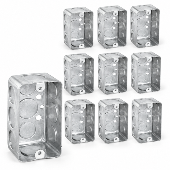 2-1/8" Deep with 1/2" & 3/4" Knockouts 10-pack 4x2 Inch Steel Electrical Outlet Junction Box