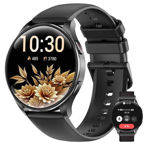 2.1" AMOLED Men Military Smart watch, Answer Make Calls/with Fitness Tracker/100+ Sport Modes/IP67 Waterproof, Mountain Travel Pedometer Watch fits for Android and Iphone Devices (Black)