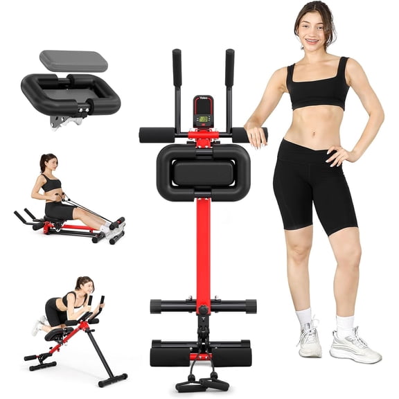 2 in 1 Ab & Rowing Machines for Home, Foldable Ab Workout Equipment, Ab Trainer Machine for Stomach Workout, Ab Crunch Machine with Foam Support,7-Length Adjustable Ab Machine for Home Exercise