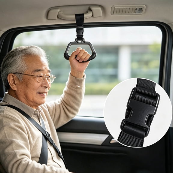 2 In 1 Adjustable Car Assist Grab Handle," Dual-Purpose Overhead Ceiling & Headrest Mount Support Strap, For Elderly Pregnant Disabled Passenger(Black)