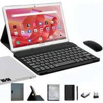 2 in 1 Android Tablet,10 inch Cellular Tablet Computer,Tablet with Keyboard,Wireless Mouse Stylus,64GB ROM,13MP+5MP Camera,Wi-Fi Tablet,Bluetooth,GPS,Silver
