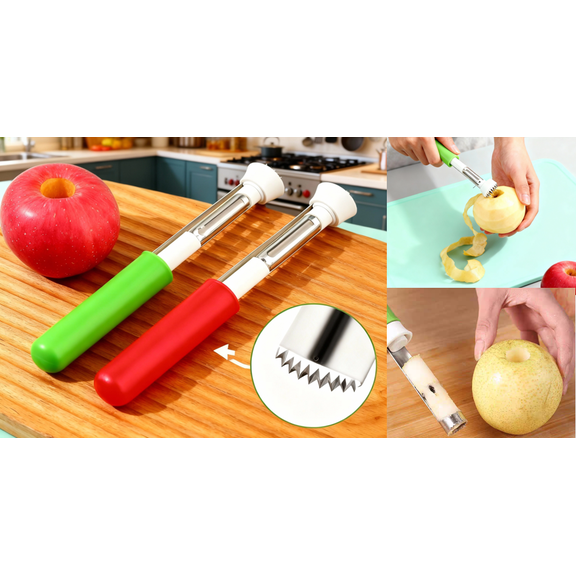 2 in 1 Apple Core Removal, Apple Peeler and Corer Tool, Stainless Steel Kitchen Core Removal Tool,Fruit Corer for Cored Apples, Pears, Bell Peppers(Green)