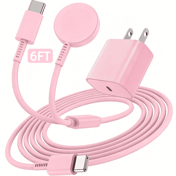 2 in 1 for Apple Watch Charger Magnetic Fast Charger to USB C Cable, 20W USB C Charger iWatch Charger Cord 6ft Compatible with iWatch Series Ultra 3/2/SE 3/11/10/iPhone 17 16 15 Pro Max, Pink