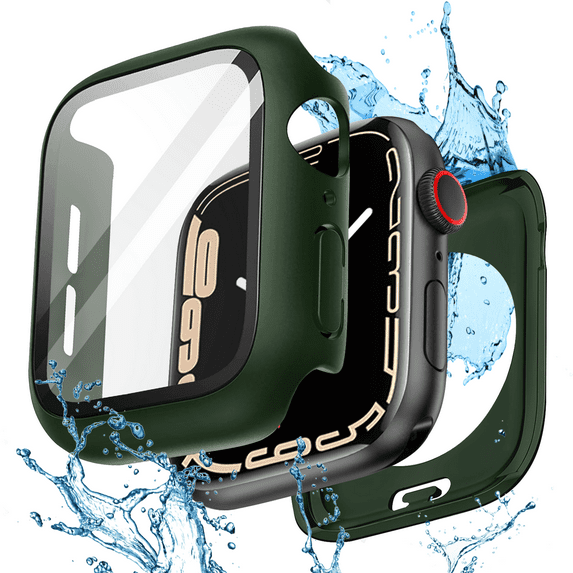 2 in 1 Apple Watch Waterproof Case Compatible for Series 4/5/6 44mm, Apple Watch Cover with Tempered Glass Screen Protector, Back Bumper and Face Cover for iWatch SE(Grenn)