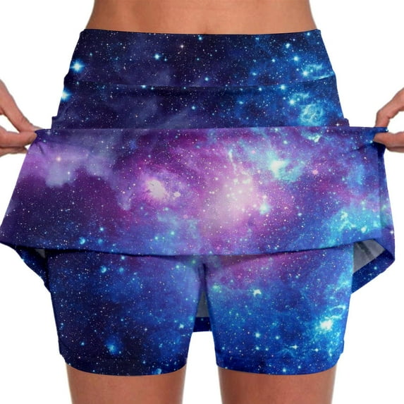 2 In 1 Athletic Shorts Women Crossover High Waisted A-Line Pleated Mini Skirt Lightweight Comfy Breathable Athletic Workout Skirts Shorts with Drawstring,Purple,XXL