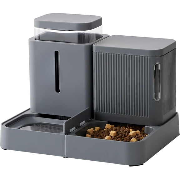 2 in 1 Automatic Cat Feeder and Water Dispenser Set, Gravity Cat Food Dispenser with 180 Degree Rotatable, Large Capacity Pet Self Feeding for Small Dogs, Puppy, Kitten
