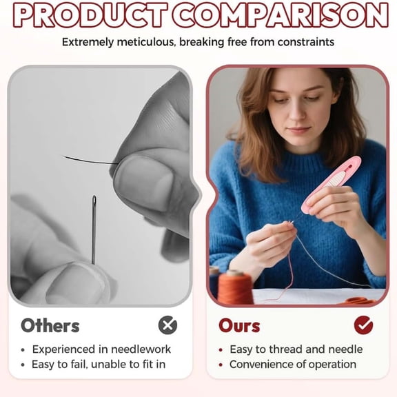 2 In 1 Automatic Needle Threader And Seam Ripper, 2025 Quick Threader For Hand Sewing, Fast Threading And Seam Removal Tool For DIY Crafts And Repairs (A)