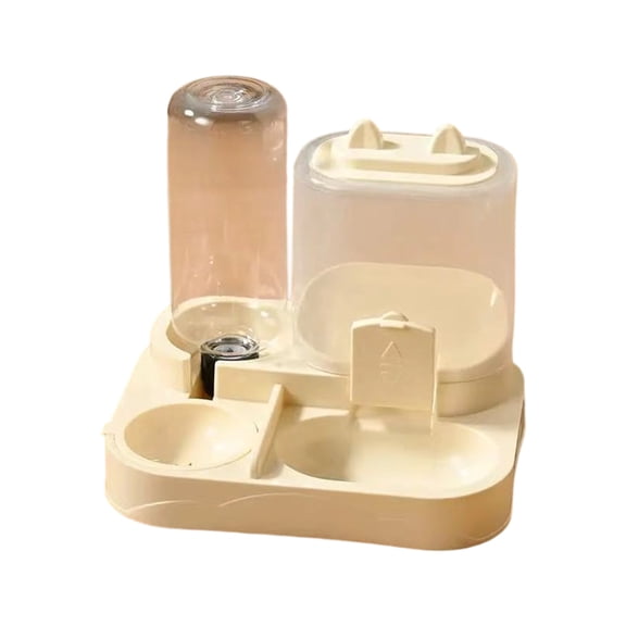 2 In 1 Automatic Pet Feeder Twin Bowl Set, Integrated Dry Food & Water Dispenser Bowl For Kittens And Puppies, Gravity Refill Pet Dish For Indoor Daily Cat Dog Feeding-(Yellow)