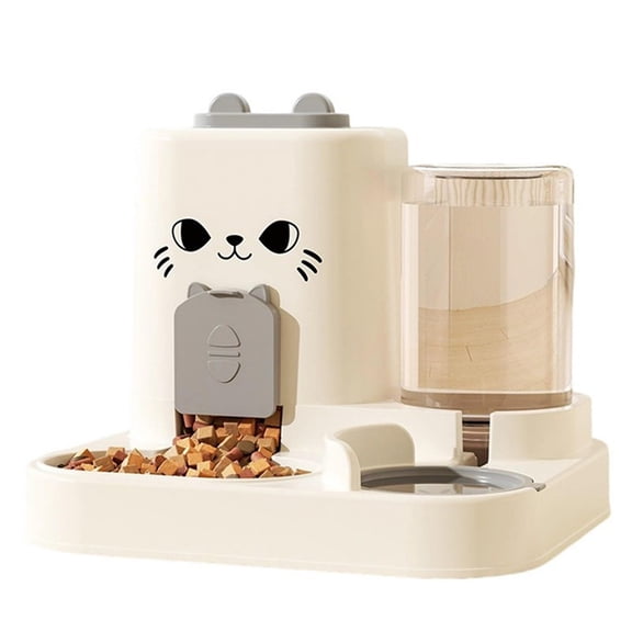2 In 1 Automatic Pet Food and Water Dispenser for Small Dogs and Cats, Dual Compartment Feeder with 600ml Water Tank and 1500ml Food Capacity, BPA Free Grey Feeding Station