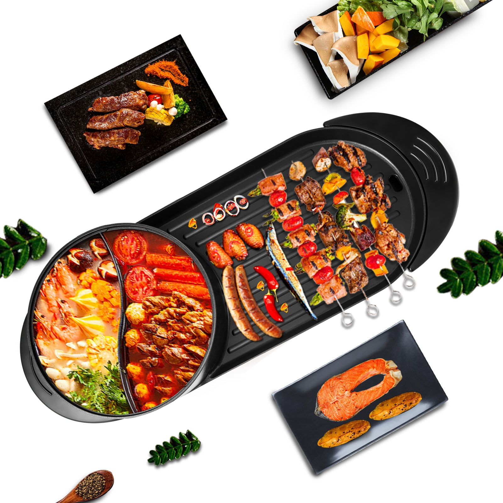 2 in 1 BBQ Pan Grill and Hot Pot with Divider Multifunctional