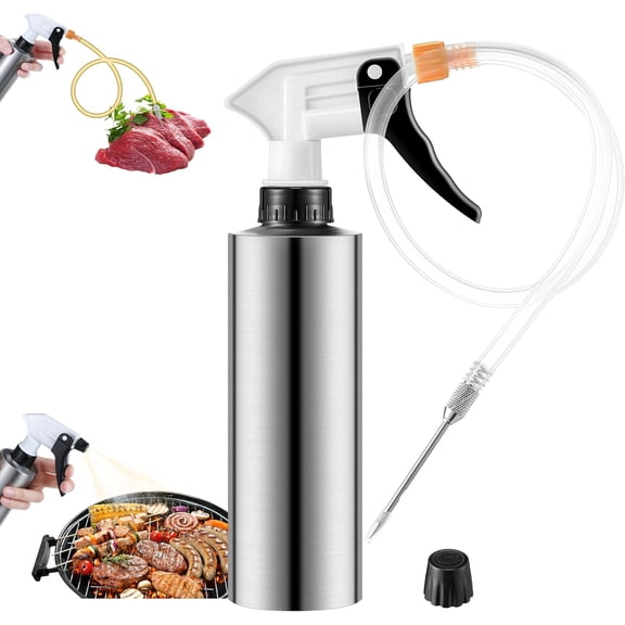 2 in 1 BBQ Spray Bottle for Smoking & Meat Injector, 10oz Leak Proof Smoker Spray Bottle with Fine Mist & Adjustable Nozzle, Dishwasher Safe Marinade Injector for Turkey, Brisket, BBQ