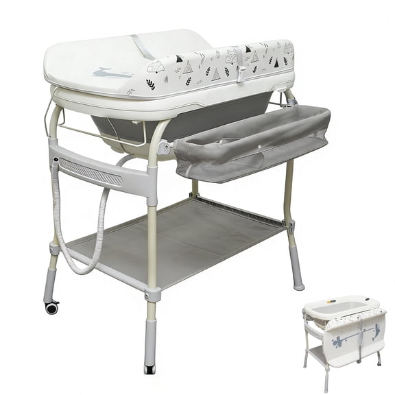 2 in 1 Baby Bathtub with Changing Table, Cuoote Waterproof Diaper Changing Station Portable Changing Table