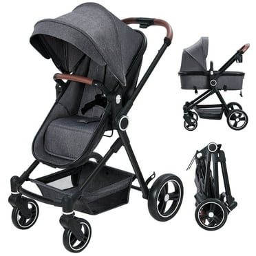 2 in 1 Baby Stroller,High Landscape Infant Stroller,Reversible Pram Stroller,Pushchair Adjustable Backrest & Canopy,Foldable Aluminum Alloy Anti-Shock Stroller for Newborn
