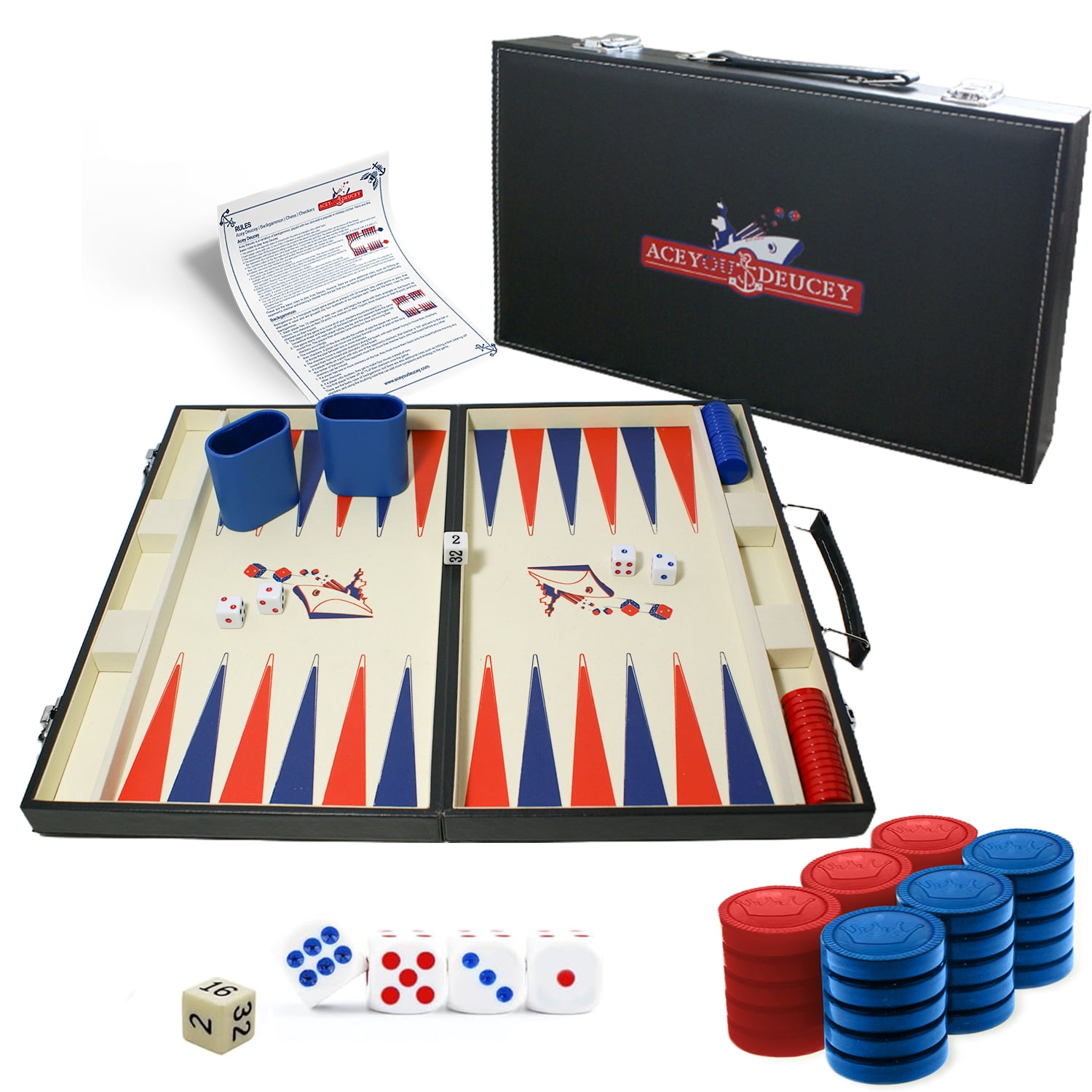 2 in 1 Backgammon & Acey Deucey Game15 Inch Classic Board Game with