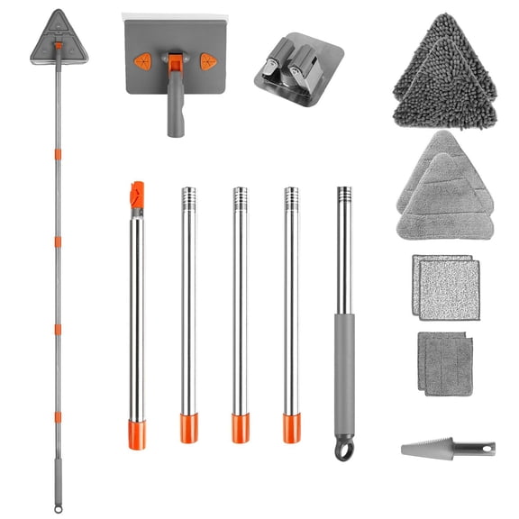 2 In 1 Baseboard Cleaner Mop Wall Cleaner Mop With Squeegee Extendable Long Handle 8 Reusable Fiber Flannel Chenille Mop Pads 360 ° Rotatable Convex Design Baseboard Mop For Wall Ceiling Window