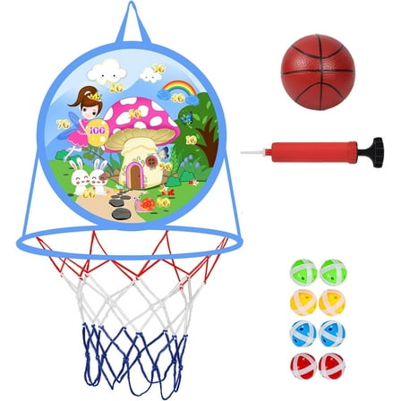 2 in 1 Basketball Hoop and Dart Board, 14" Dart Board for Kids, Basketball Hoop for Kids Toddlers, Sports & Outdoor Play, Birthday Gift Toys for 3 4 5 6 7 8 9 10 Year Old Boys Girls Kids, Party F