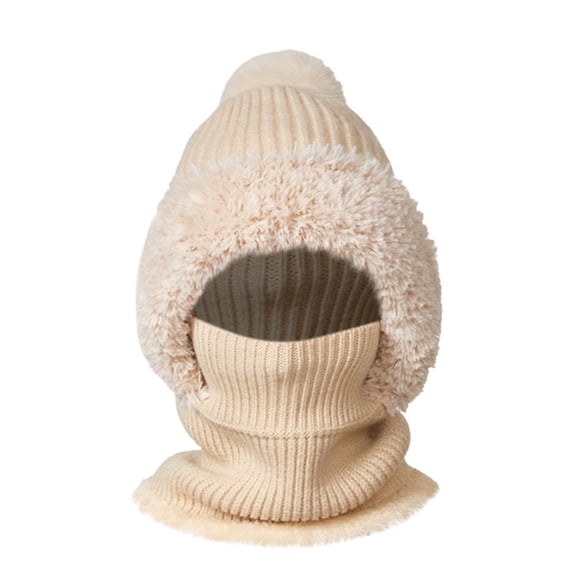 2 in 1 Beanie Windproof Knitted Ski Mask Facemask for Cold-weather Cold Weather Balaclava Neck Mask Hood Fleece Balaclava Snowboard Mask Motorcycle Bike Cycling Beige One Size