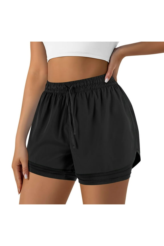 2 In 1 Biker Shorts for Women Build In 5 Inch Quick Dry Gym Workout Shorts High Waisted Tummy Control Workout Yoga Running Gym Tennis Shorts with Pockets
