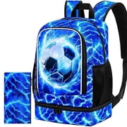 2 IN 1 Bookbag for Boys, 17" Kids Soccer Backpack Football Style with Built-in Bottom Lunch Compartment, Water Resistant School Backpacks for Elementary Toddler