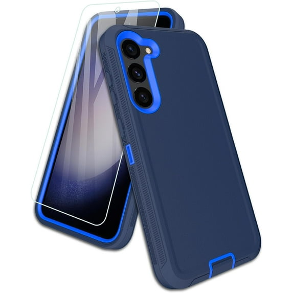2 in 1 Bundle Designed for Samsung Galaxy A54 Heavy Duty Case with 1 Clear Tempered Glass, Triple Layer Protection Shockproof Dropproof Dustproof Cover for Samsung Galaxy A54, Blue