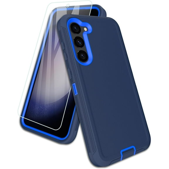 2 in 1 Bundle Designed for Samsung Galaxy S24 Heavy Duty Case with 1 Clear Tempered Glass, Triple Layer Protection Shockproof Dropproof Dustproof Cover for Samsung Galaxy S24, Blue