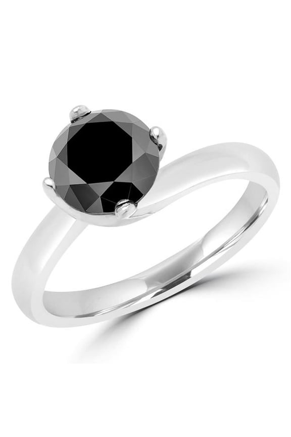 2.1 CT Round Black Diamond Solitaire Engagement Ring in 10K White Gold - Size 7.75