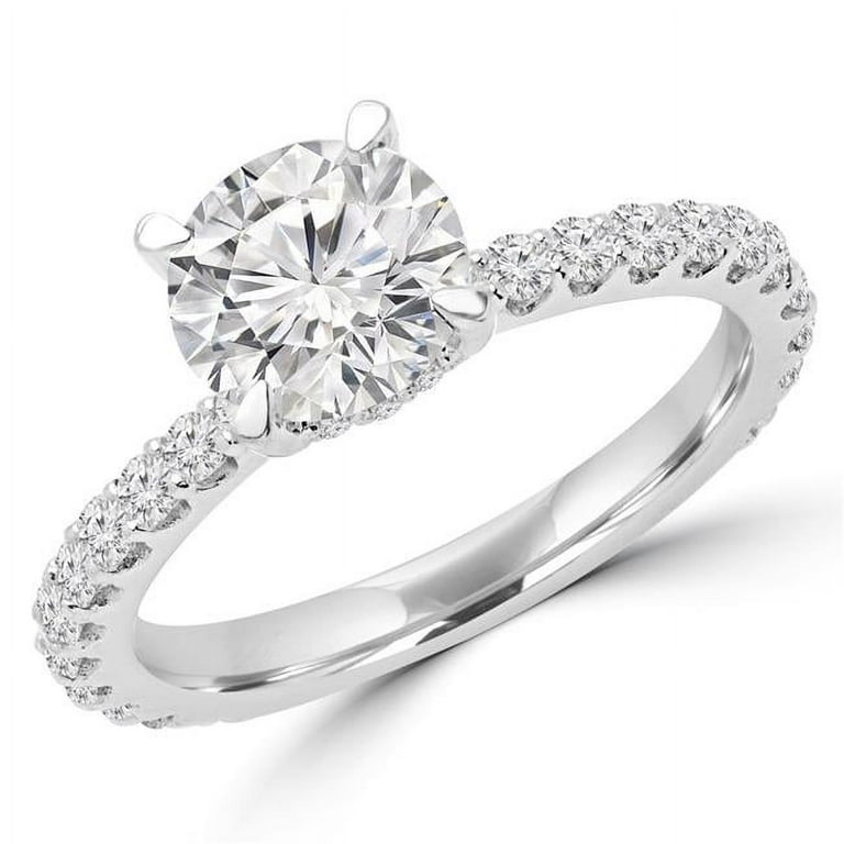 2.1 CTW Round Diamond Solitaire with Accents Engagement Ring in 14K White Gold Size 4